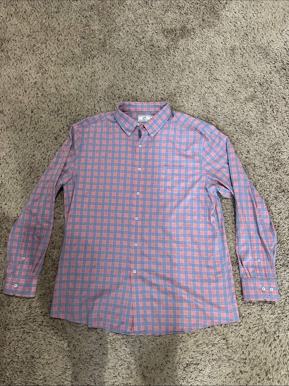 Southern Tide dri fit Men's Pink and Blue Check Button-Down Shirt